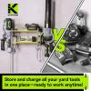 imageKAFAHOM Leaf Blower and Weed Eater Rack with Charging Station Lawn Power Tool Organizer Wall Mount Lawn Tool Storage Rack for Leaf Blower Weed Eater Battery Charger RedGreen