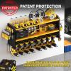 imageKAFAHOM Power Tool Organizer for Tool Storage 8 Drill Holder Wall Mount Tool Holder and Storage Rack for Garage Organization Heavy Duty Metal Tool Shelf with Air toolScrewdriverHammer HolderYellow3L8D