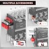 imageKAFAHOM Power Tool Organizer with Charging Station Built in 8 Outlet Power StripLarge 8 Drill Holder Wall Mount Heavy Duty Metal Power Tool Storage Rack Tool Shelf for Garage Organization BlackRed32 inches