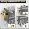 imageKAFAHOM Power Tool OrganizerLarge 8 Drill Holder Wall Mount with 2 Side PegboardsMetal Tool Shelf with 12 HooksStorage Rack for Garage OrganizationUtility Cordless Drill Holder  BlackYellow3L8D