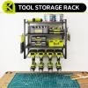 imageKAFAHOM Power Tool OrganizerLarge 8 Drill Holder Wall Mount with 2 Side PegboardsMetal Tool Shelf with 12 HooksStorage Rack for Garage OrganizationUtility Cordless Drill Holder  BlackBlack4L4D