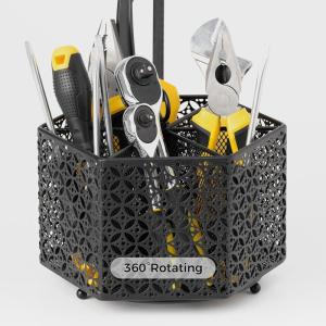 imageKAFAHOM Bucket Tool Organizer Heavy Duty Metal Bucket Tool Caddy Tool Storage for Garden Construction Carpenter Electrician BuilderBlackHexagon