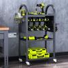 imageKAFAHOM Power Tool Organizer  4 Tier Rolling Tool Cart with 812 Drill HolderTool Storage Cart on Wheels  Heavy Duty Metal Utility Tool Shelf for Garage Workshop Warehouse ampamp Repair ShopBlackno Power