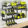 imageKAFAHOM Power Tool Organizer Wall Mount 4Tier Drill Holder for Cordless Tools 2Pack Set Garage Storage Rack with Side Hooks for Hammers ampamp Pliers Tool Organizer for WorkshopUtility Room6Layer8Drill