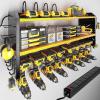 imageKAFAHOM Power Tool Organizer with Charging Station Built in 8 Outlet Power StripLarge 8 Drill Holder Wall Mount Heavy Duty Metal Power Tool Storage Rack Tool Shelf for Garage Organization BlackYellow32 inches