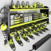 imageKAFAHOM Power Tool Organizer with Charging Station Built in 8 Outlet Power StripLarge 8 Drill Holder Wall Mount Heavy Duty Metal Power Tool Storage Rack Tool Shelf for Garage Organization BlackGreen32 inches