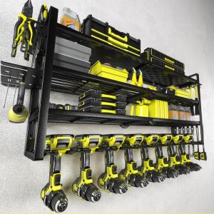 imageKAFAHOM Power Tool Organizer Wall Mount 4Tier Drill Holder for Cordless Tools 2Pack Set Garage Storage Rack with Side Hooks for Hammers ampamp Pliers Tool Organizer for WorkshopUtility Room8 Drill Holders
