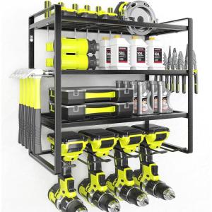 imageKAFAHOM Power Tool Organizer for Tool Storage 8 Drill Holder Wall Mount Tool Holder and Storage Rack for Garage Organization Heavy Duty Metal Tool Shelf with Air toolScrewdriverHammer HolderBlack4L4D