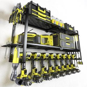 imageKAFAHOM Power Tool OrganizerLarge 8 Drill Holder Wall Mount with 2 Side PegboardsMetal Tool Shelf with 12 HooksStorage Rack for Garage OrganizationUtility Cordless Drill Holder  BlackBlack3L8D