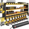 imageKAFAHOM Power Tool Organizer with Charging Station 8 Drill Holder 3 Layers Tool Storage Shelf Wall Mount Built in 8 Outlet Power StripTool Battery Holder with ScrewdriverHammerYellow with Power